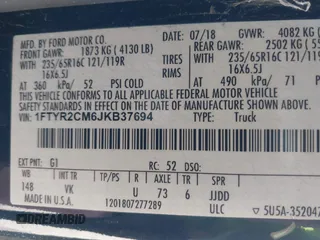 2018 Ford Transit with VIN 1FTYR2CM6JKB37694, listed as a IAAI auction lot 41830500 with 43,320 mi miles. Bid and sale history available at carsss.com. Image 9.
