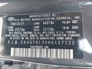 2017 Kia Optima LX with VIN 5XXGT4L30HG157122, listed as a IAAI auction lot 42084378 with 175,215 mi miles. Bid and sale history available at carsss.com. Image 9.