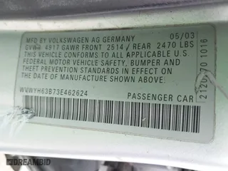 2003 Volkswagen Passat GLX with VIN WVWYH63B73E462624, listed as a IAAI auction lot 41555785 with 166,521 mi miles. Bid and sale history available at carsss.com. Image 9.