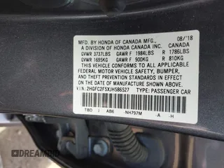 2018 Honda Civic LX with VIN 2HGFC2F5XJH586527, listed as a IAAI auction lot 42080372 with 52,114 mi miles and . Bid and sale history available at DreamBid. Image 9.