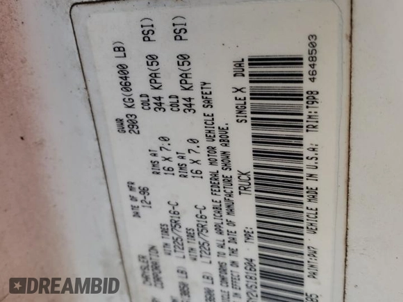 1997 Dodge 1500 z VIN 1B7HF16Y2VS181604, wystawiony jako Copart lot #79451424 z przebiegiem 269 471 mil mil oraz Szkoda całkowita • Salvage title. Historia ofert i sprzedaży dostępna na DreamBid. Obrazek 12.
