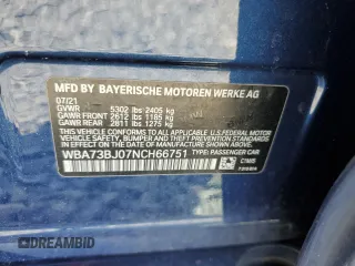 2022 BMW 5 Series 540i xDrive with VIN WBA73BJ07NCH66751, listed as a Copart auction lot 53653415 with 60,059 mi miles and Salvage title. Bid and sale history available at DreamBid. Image 12.