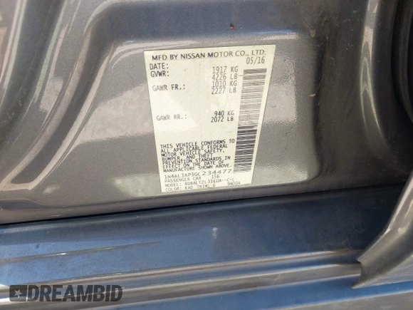 2016 Nissan Altima 2.5 S with VIN 1N4AL3AP3GC234477, listed as a IAAI auction lot 41860302 with 153,667 mi miles. Bid and sale history available at carsss.com. Image 9.