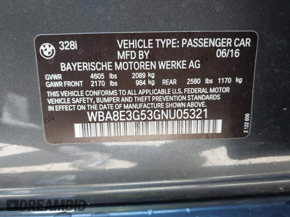 2016 BMW 3 Series 328i xDrive z VIN WBA8E3G53GNU05321, wystawiony jako IAAI lot #42036074 z przebiegiem 79 319 mil mil oraz . Historia ofert i sprzedaży dostępna na DreamBid. Obrazek 9.