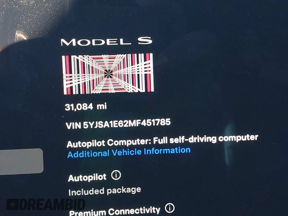2021 Tesla Model S Plaid with VIN 5YJSA1E62MF451785, listed as a IAAI auction lot 40520806 with 31,084 mi miles. Bid and sale history available at carsss.com. Image 15.