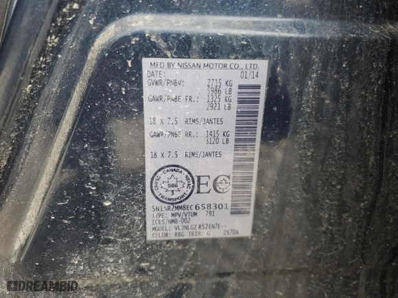 2014 Nissan Pathfinder Platinum with VIN 5N1AR2MM8EC658301, listed as a Copart auction lot 50062445 with 217,085 mi miles and Clean Title. Bid and sale history available at carsss.com. Image 13.