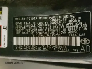 2010 Toyota Corolla with VIN 2T1BU4EE3AC452993, listed as a Copart auction lot 49237525 with 100,167 mi miles and Salvage Title. Bid and sale history available at carsss.com. Image 12.