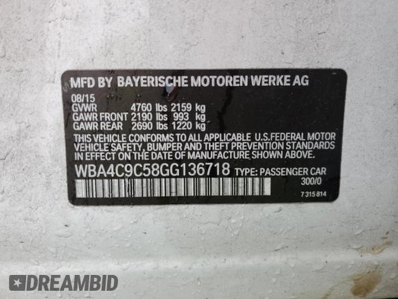 2016 BMW 4 Series 428i xDrive with VIN WBA4C9C58GG136718, listed as a Copart auction lot 55225815 with 169,356 mi miles and Salvage title. Bid and sale history available at DreamBid. Image 12.