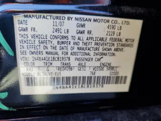 2008 Nissan Maxima 3.5 SE with VIN 1N4BA41E18C819378, listed as a Copart auction lot 50099855 with 79,751 mi miles and Salvage Title. Bid and sale history available at carsss.com. Image 12.
