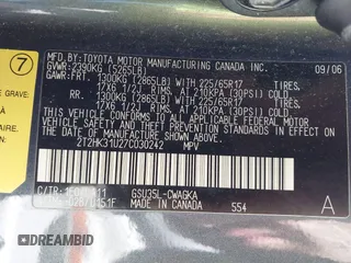2007 Lexus RX 350 with VIN 2T2HK31U27C030242, listed as a IAAI auction lot 41978259 with 187,445 mi miles and . Bid and sale history available at DreamBid. Image 9.