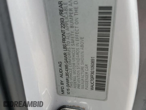 2016 Audi A3 1.8T Premium Plus with VIN WAUC7GFF3G1050891, listed as a Copart auction lot 70429914 with 0 mi miles and Salvage Title. Bid and sale history available at carsss.com. Image 13.