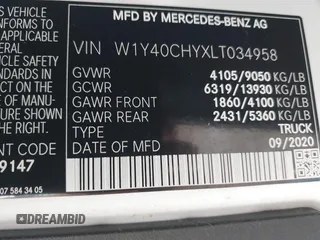 2020 Mercedes-Benz Sprinter Cargo Cargo with VIN W1Y40CHYXLT034958, listed as a IAAI auction lot 39915952 with 182,384 mi miles and . Bid and sale history available at carsss.com. Image 9.