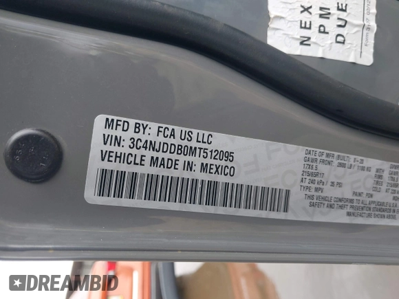 2021 Jeep Compass Trailhawk с VIN 3C4NJDDB0MT512095, выставлен на аукционе IAAI как лот 41940103 с пробегом 78 655 миль миль и . История ставок и продаж доступна на DreamBid. Изображение 9.