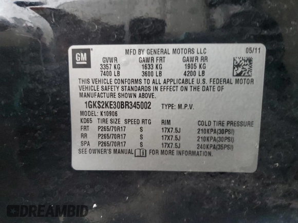 2011 GMC Yukon XL SLT with VIN 1GKS2KE30BR345002, listed as a Copart auction lot 85884584 with 177,557 mi miles and Salvage Title. Bid and sale history available at carsss.com. Image 13.