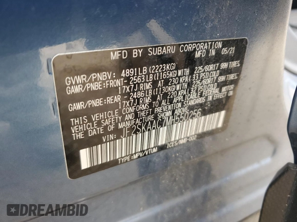 2021 Subaru Forester with VIN JF2SKAAC7MH550256, listed as a Copart auction lot 51147435 with 45,045 mi miles and Salvage title. Bid and sale history available at DreamBid. Image 12.