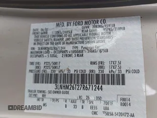 2007 Lincoln MKZ with VIN 3LNHM26T27R671244, listed as a IAAI auction lot 42484850 with 180,898 mi miles and . Bid and sale history available at DreamBid. Image 9.