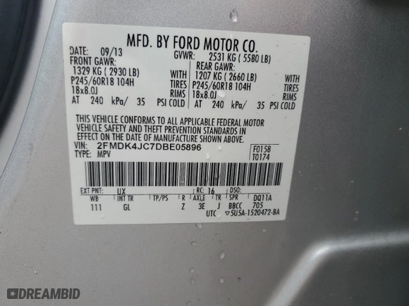 2013 Ford Edge SEL with VIN 2FMDK4JC7DBE05896, listed as a Copart auction lot 88947035 with 127,393 mi miles and Salvage Title. Bid and sale history available at carsss.com. Image 14.