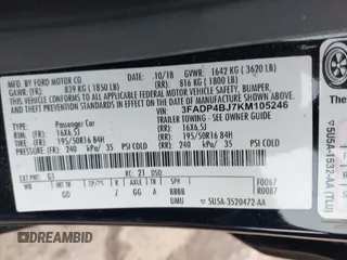 2019 Ford Fiesta SE with VIN 3FADP4BJ7KM105246, listed as a IAAI auction lot 42039557 with 48,186 mi miles. Bid and sale history available at carsss.com. Image 9.