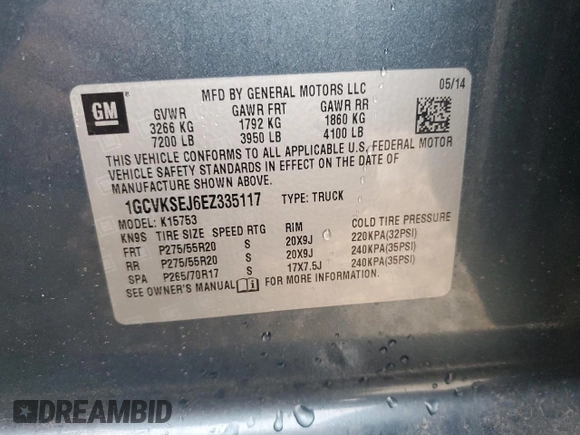 2014 Chevrolet Silverado 1500 LTZ with VIN 1GCVKSEJ6EZ335117, listed as a Copart auction lot 68131144 with 175,305 mi miles and Clean Title. Bid and sale history available at DreamBid. Image 13.