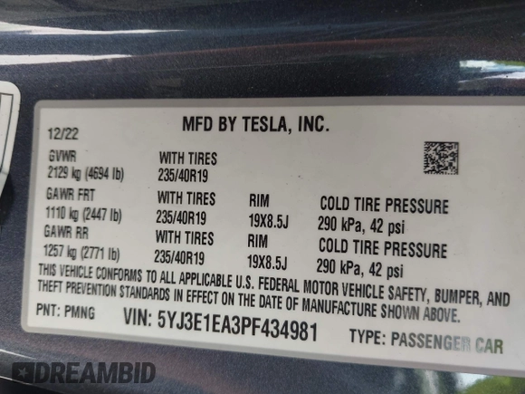 2023 Tesla Model 3 с VIN 5YJ3E1EA3PF434981, выставлен на аукционе IAAI как лот 42577864 с пробегом 38 500 миль миль и . История ставок и продаж доступна на DreamBid. Изображение 9.