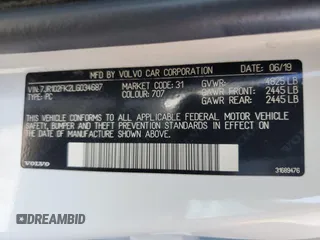 2020 Volvo S60 Momentum with VIN 7JR102FK2LG034687, listed as a Copart auction lot 59470314 with 56,012 mi miles and Salvage Title. Bid and sale history available at carsss.com. Image 13.