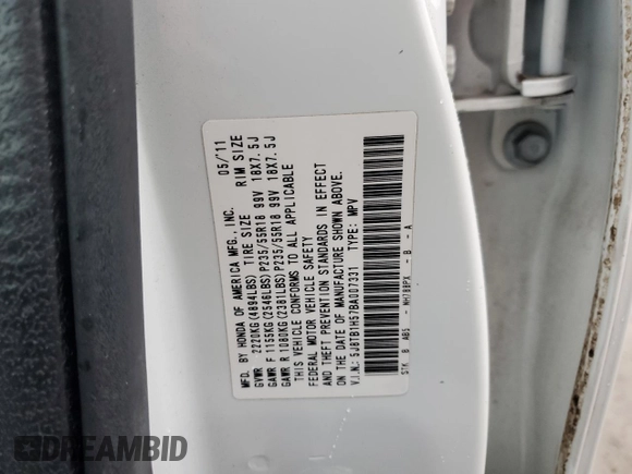 2011 Acura RDX Tech Pkg with VIN 5J8TB1H57BA007331, listed as a Copart auction lot 52130075 with 103,206 mi miles and Clean Title. Bid and sale history available at carsss.com. Image 15.