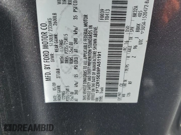 2009 Ford Ranger XL with VIN 1FTZR15E69PA51191, listed as a Copart auction lot 42599105 with 155,744 mi miles and Salvage Title. Bid and sale history available at carsss.com. Image 14.