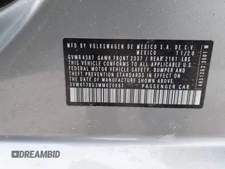 2021 Volkswagen Jetta S z VIN 3VW6T7BU3MM020687, wystawiony jako IAAI lot #41621894 z przebiegiem 25 837 mil mil oraz . Historia ofert i sprzedaży dostępna na DreamBid. Obrazek 9.