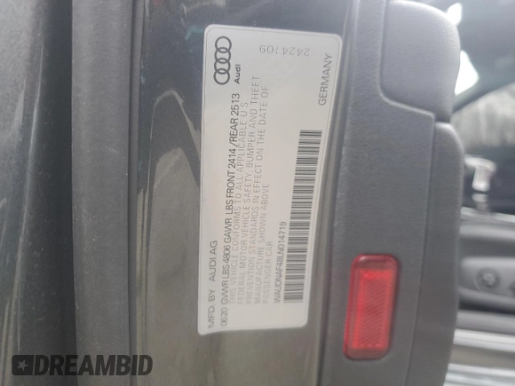 2020 Audi A4 Premium with VIN WAUDNAF48LN014719, listed as a Copart auction lot 43720865 with Not provided miles and Salvage title. Bid and sale history available at DreamBid. Image 12.