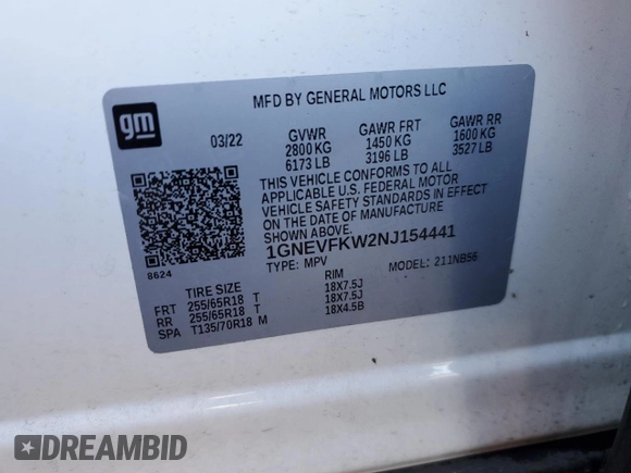 2022 Chevrolet Traverse LS with VIN 1GNEVFKW2NJ154441, listed as a Copart auction lot 78128824 with 37,215 mi miles and Salvage Title. Bid and sale history available at carsss.com. Image 15.