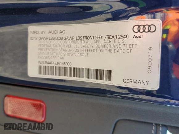 2018 Audi S4 Premium Plus with VIN WAUB4AF47JA145008, listed as a Copart auction lot 76838024 with 64,701 mi miles and Salvage Title. Bid and sale history available at carsss.com. Image 14.