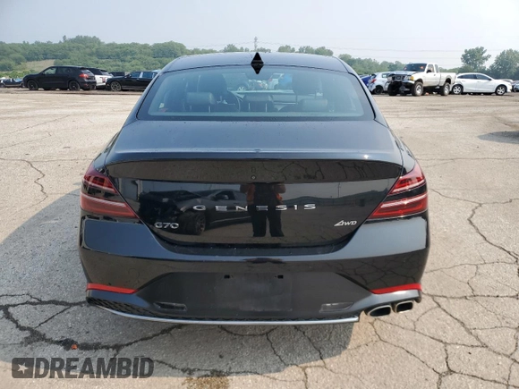 2023 Genesis G70 2.0T with VIN KMTG34TA7PU116043, listed as a Copart auction lot 59585225 with 8,021 mi miles and Salvage title. Bid and sale history available at DreamBid. Image 6.