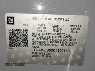 2019 Chevrolet Bolt EV LT z VIN 1G1FW6S03K4129153, wystawiony jako Copart lot #63211325 z przebiegiem 55 465 mil mil oraz Szkoda całkowita • Salvage title. Historia ofert i sprzedaży dostępna na DreamBid. Obrazek 13.