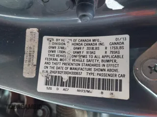 2013 Honda Civic LX with VIN 2HGFB2F59DH300657, listed as a IAAI auction lot 42111248 with Not Provided miles and . Bid and sale history available at DreamBid. Image 9.