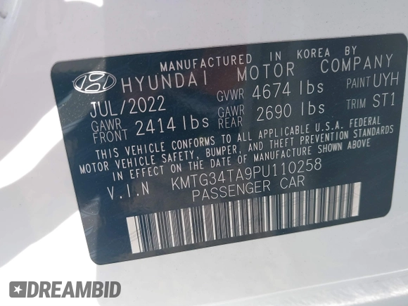 2023 Genesis G70 2.0T z VIN KMTG34TA9PU110258, wystawiony jako IAAI lot #40985797 z przebiegiem 23 422 mil mil oraz . Historia ofert i sprzedaży dostępna na DreamBid. Obrazek 9.