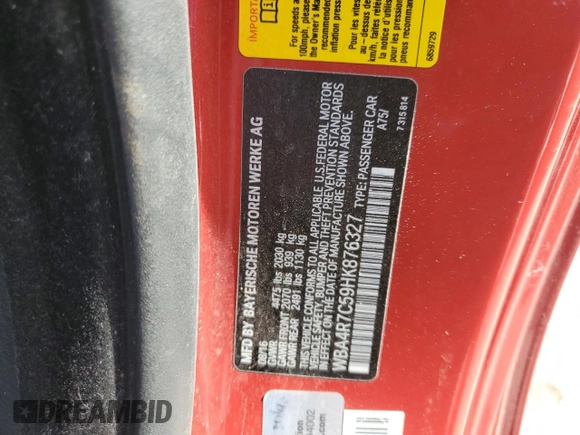 2017 BMW 4 Series 430i with VIN WBA4R7C59HK876327, listed as a Copart auction lot 52001395 with 89,834 mi miles and Salvage Title. Bid and sale history available at DreamBid. Image 12.