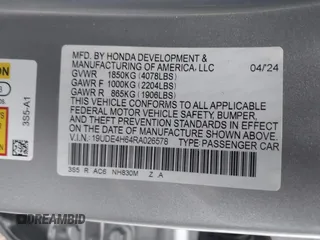 2024 Acura Integra Technology z VIN 19UDE4H64RA026578, wystawiony jako IAAI lot #41533599 z przebiegiem 5162 mil mil oraz . Historia ofert i sprzedaży dostępna na DreamBid. Obrazek 9.