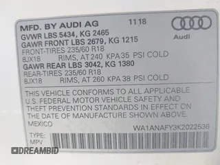 2019 Audi Q5 Premium with VIN WA1ANAFY3K2022536, listed as a IAAI auction lot 42004758 with 111,708 mi miles and . Bid and sale history available at DreamBid. Image 9.