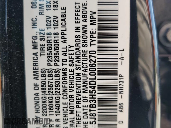 2013 Acura RDX Technology with VIN 5J8TB3H54DL006270, listed as a Copart auction lot 69264164 with 215,080 mi miles and Salvage Title. Bid and sale history available at DreamBid. Image 13.