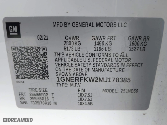 2021 Chevrolet Traverse LS with VIN 1GNERFKW2MJ178385, listed as a IAAI auction lot 41560986 with 59,531 mi miles. Bid and sale history available at carsss.com. Image 9.