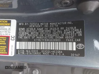 2019 Toyota Avalon XLE with VIN 4T1BZ1FB9KU028903, listed as a IAAI auction lot 41743931 with 68,550 mi miles and . Bid and sale history available at DreamBid. Image 9.
