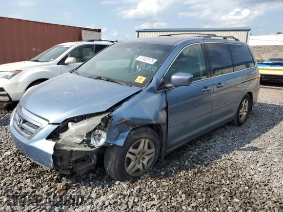 2005 Honda Odyssey EX-L z VIN 5FNRL38685B092279, wystawiony jako Copart lot #57452175 z przebiegiem Nie podano mil oraz Szkoda całkowita • Salvage title. Historia ofert i sprzedaży dostępna na DreamBid. Obrazek 1.