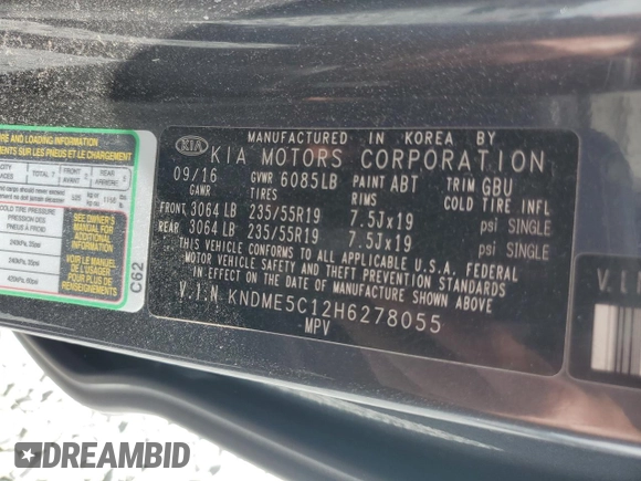 2017 Kia Sedona SX-L with VIN KNDME5C12H6278055, listed as a Copart auction lot 52092425 with 140,041 mi miles and Salvage Title. Bid and sale history available at carsss.com. Image 13.
