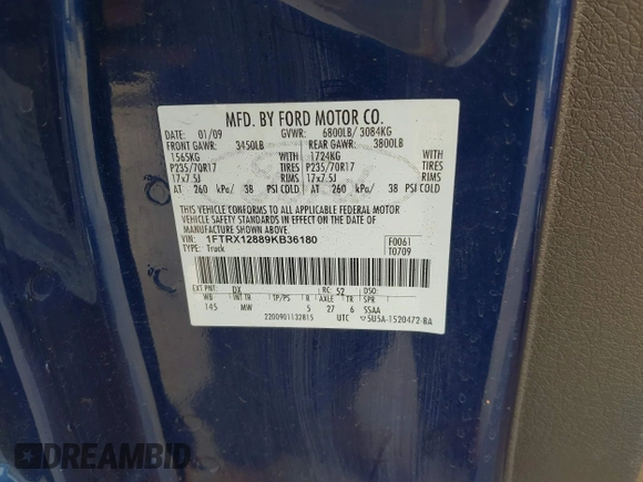 2009 Ford F-150 STX z VIN 1FTRX12889KB36180, wystawiony jako IAAI lot #42417491 z przebiegiem 142 973 mil mil oraz . Historia ofert i sprzedaży dostępna na DreamBid. Obrazek 9.