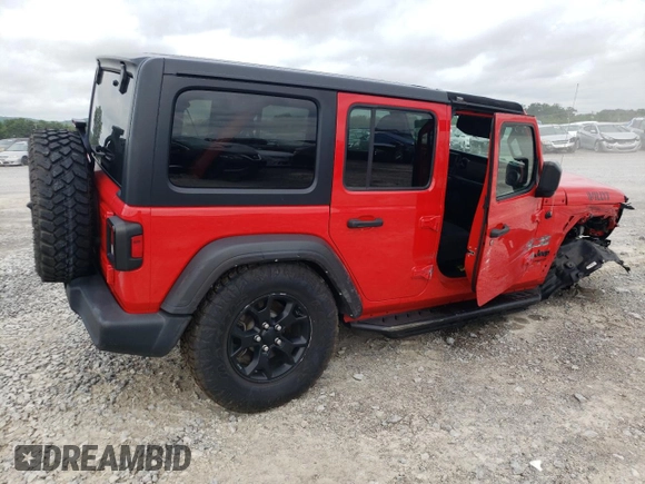 2021 Jeep Wrangler Unlimited Willys with VIN 1C4HJXDG8MW650763, listed as a Copart auction lot 59515805 with 52,749 mi miles and Salvage title. Bid and sale history available at DreamBid. Image 3.