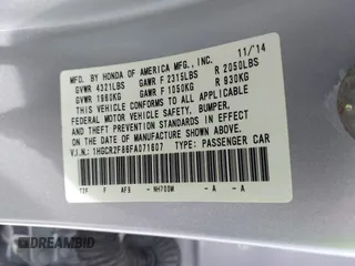 2015 Honda Accord EX-L with VIN 1HGCR2F86FA071607, listed as a IAAI auction lot 42581649 with 206,200 mi miles and . Bid and sale history available at DreamBid. Image 9.