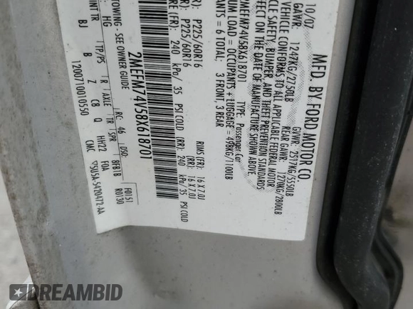 2008 Mercury Grand Marquis GS with VIN 2MEFM74V58X618701, listed as a Copart auction lot 40130954 with 175,433 mi miles and Salvage Title. Bid and sale history available at DreamBid. Image 12.