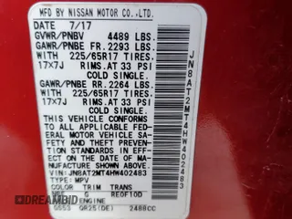 2017 Nissan Rogue SV with VIN JN8AT2MT4HW402483, listed as a Copart auction lot 45472695 with 124,600 mi miles and Salvage title. Bid and sale history available at DreamBid. Image 13.