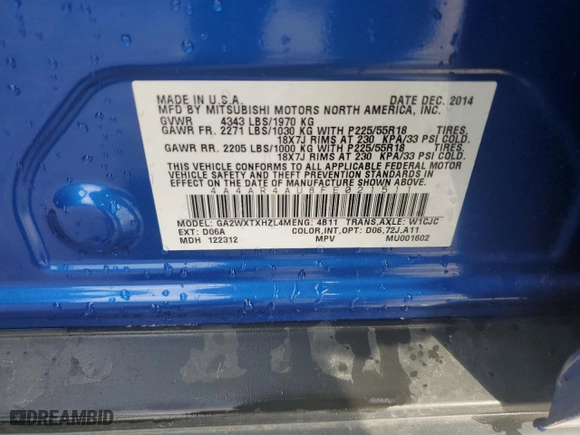2015 Mitsubishi Outlander Sport SE with VIN 4A4AR4AU8FE021511, listed as a Copart auction lot 49920075 with 64,715 mi miles and Salvage Title. Bid and sale history available at carsss.com. Image 13.