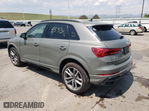 2022 Audi Q3 S line Premium Plus with VIN WA1EECF31N1007643, listed as a Copart auction lot 49499692 with 5,533 mi miles. Bid and sale history available at carsss.com. Image 3.